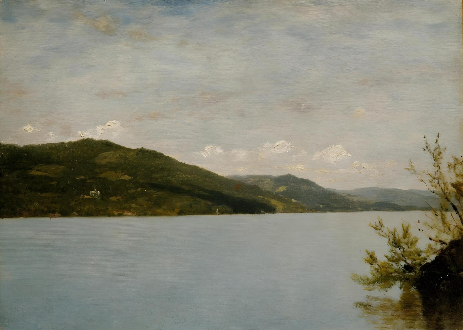 Serene Lake Landscape Oil Painting Wall Art
