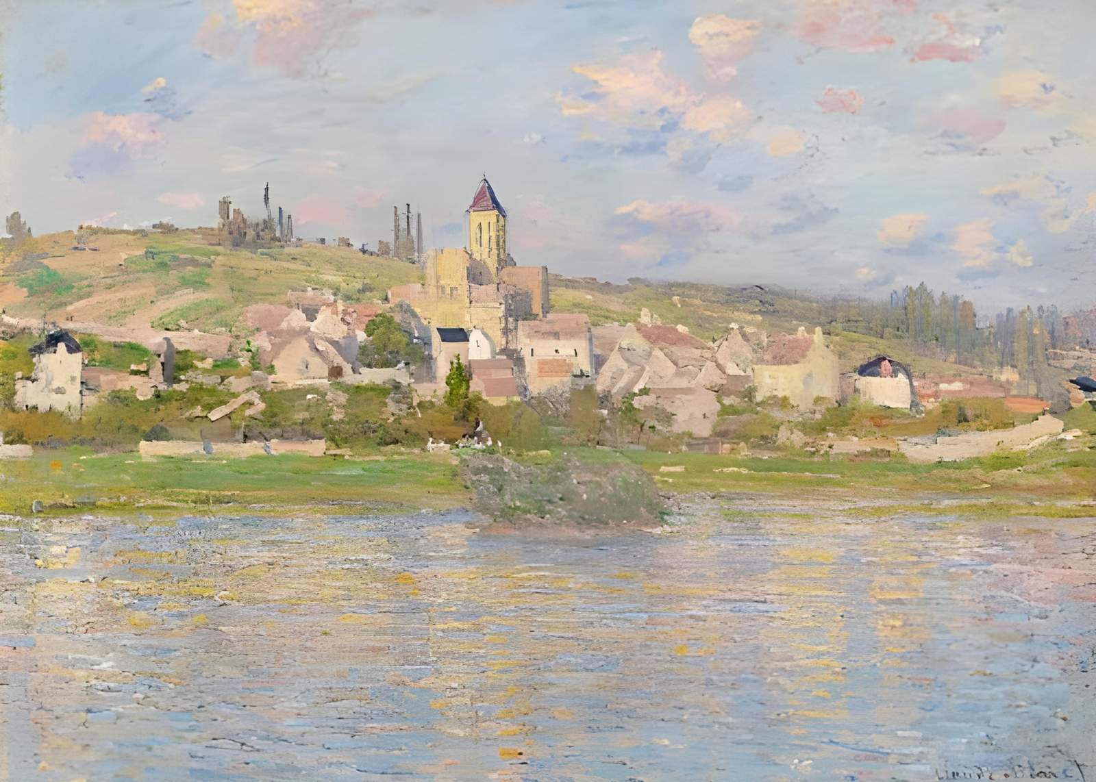 Impressionist Riverside Village Wall Art