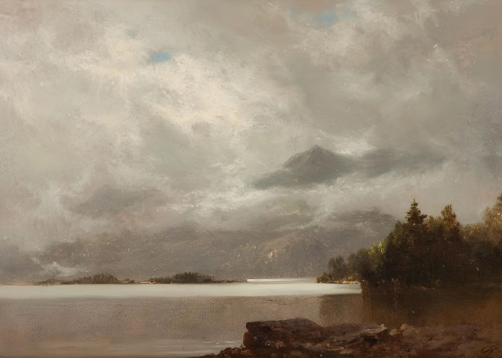 Serene Misty Lake Landscape Wall Art
