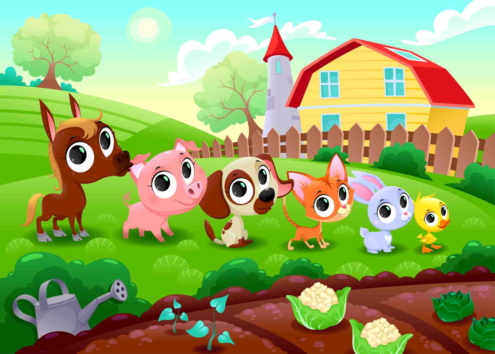 Cute Farm Animals Cartoon Wall Art