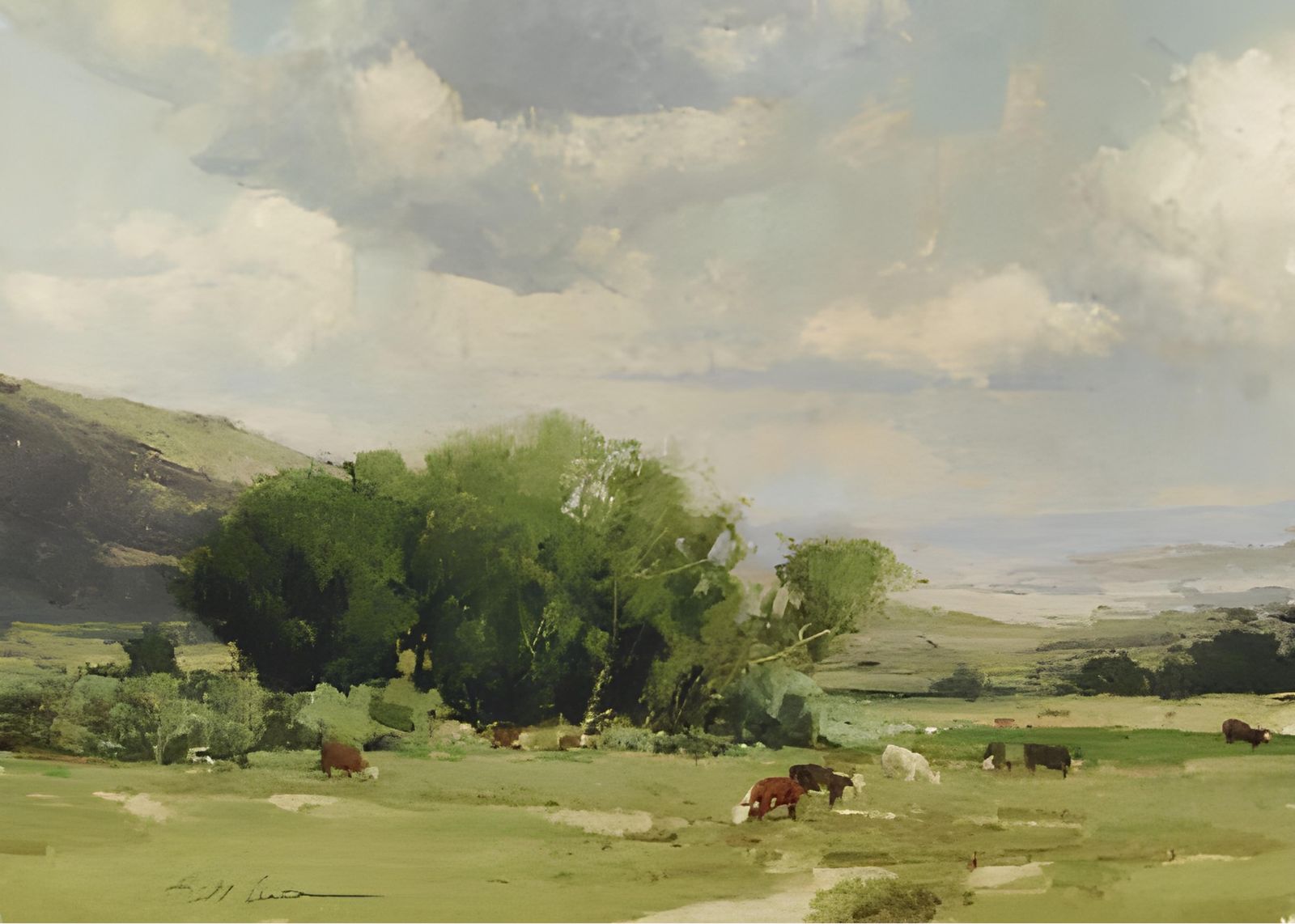 Peaceful Pasture Cows Landscape Wall Art