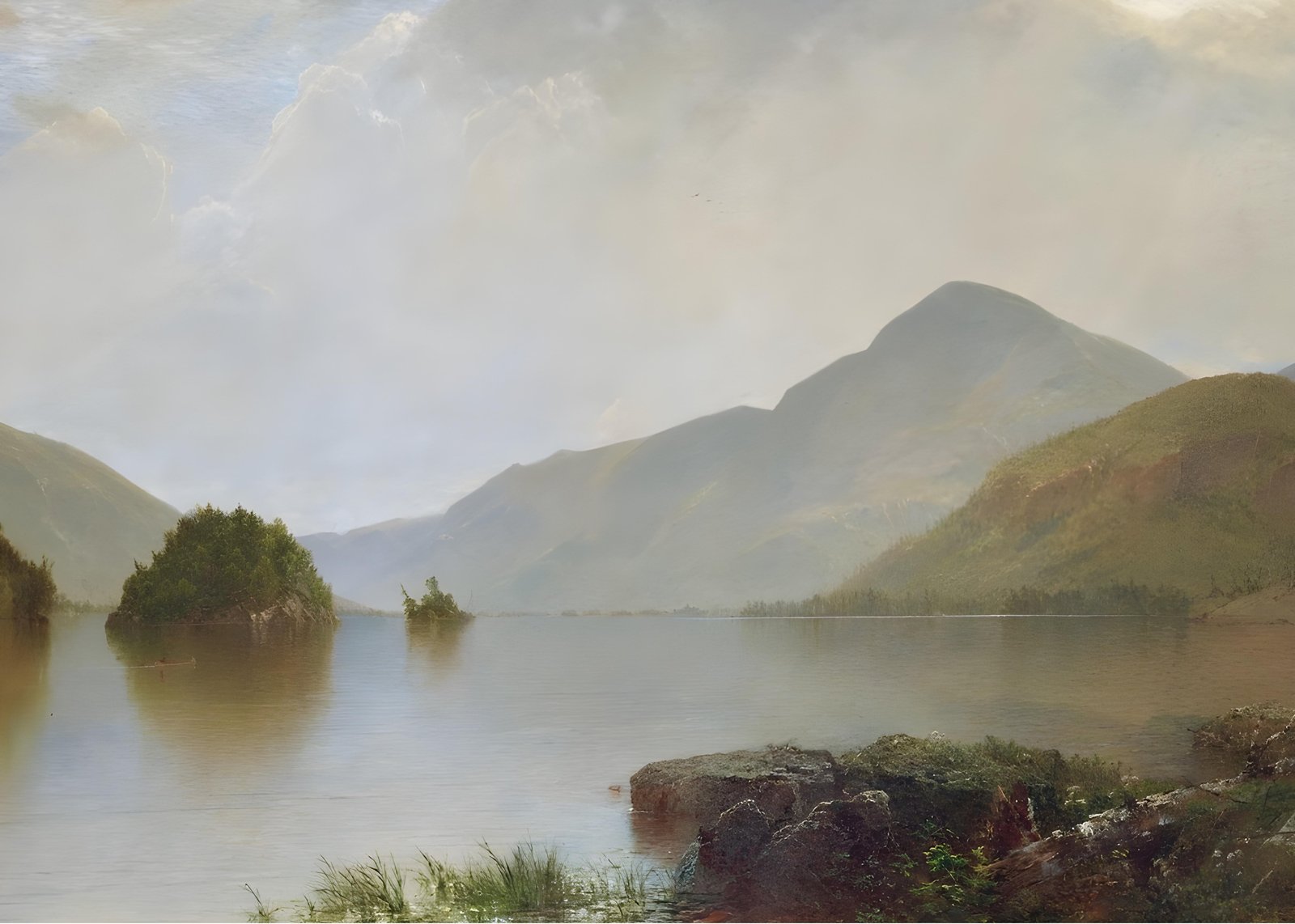 Tranquil Lake Landscape Mountain Mist Wall Art