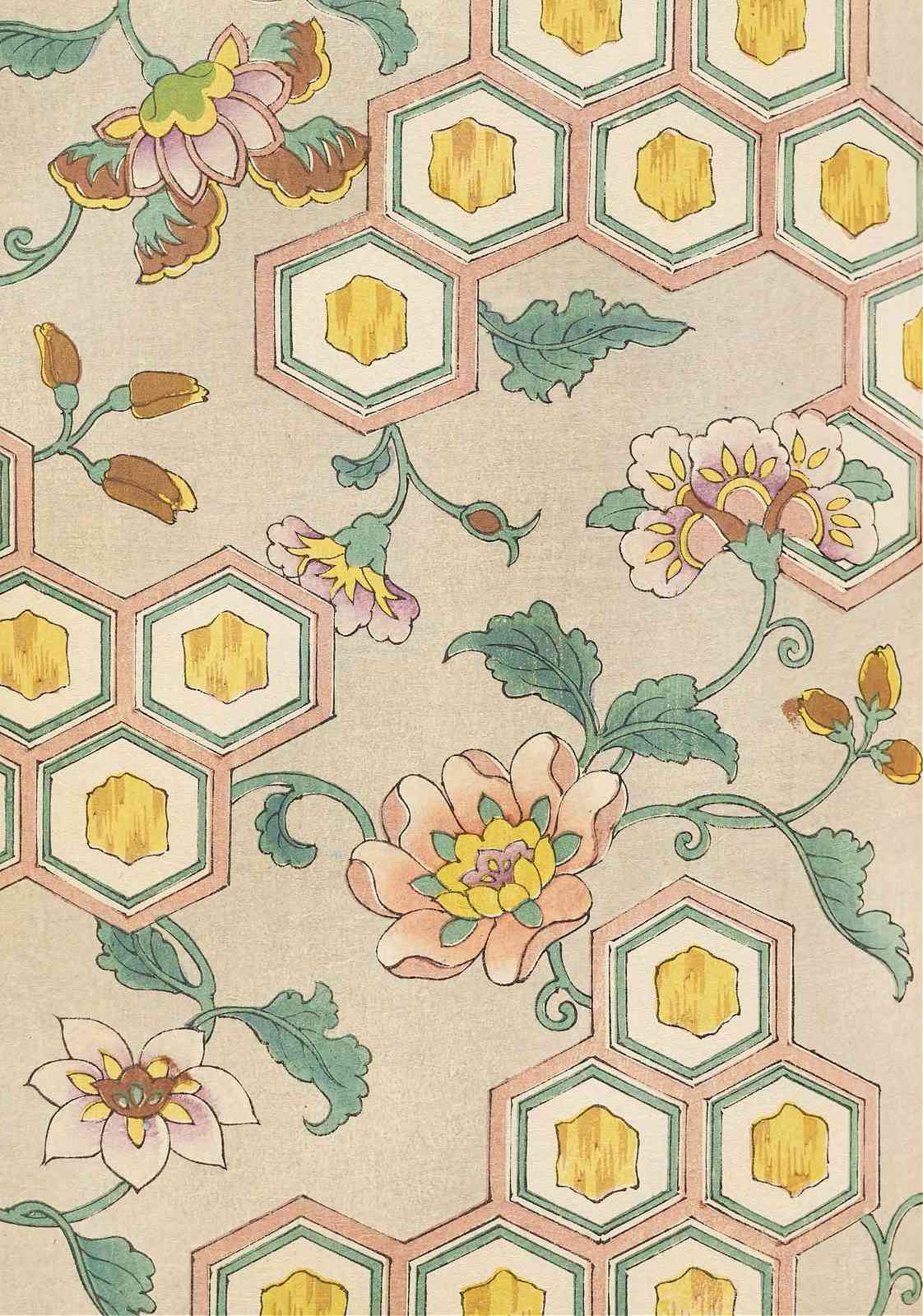 Vintage Floral Hexagon Botanical Art Wall Art