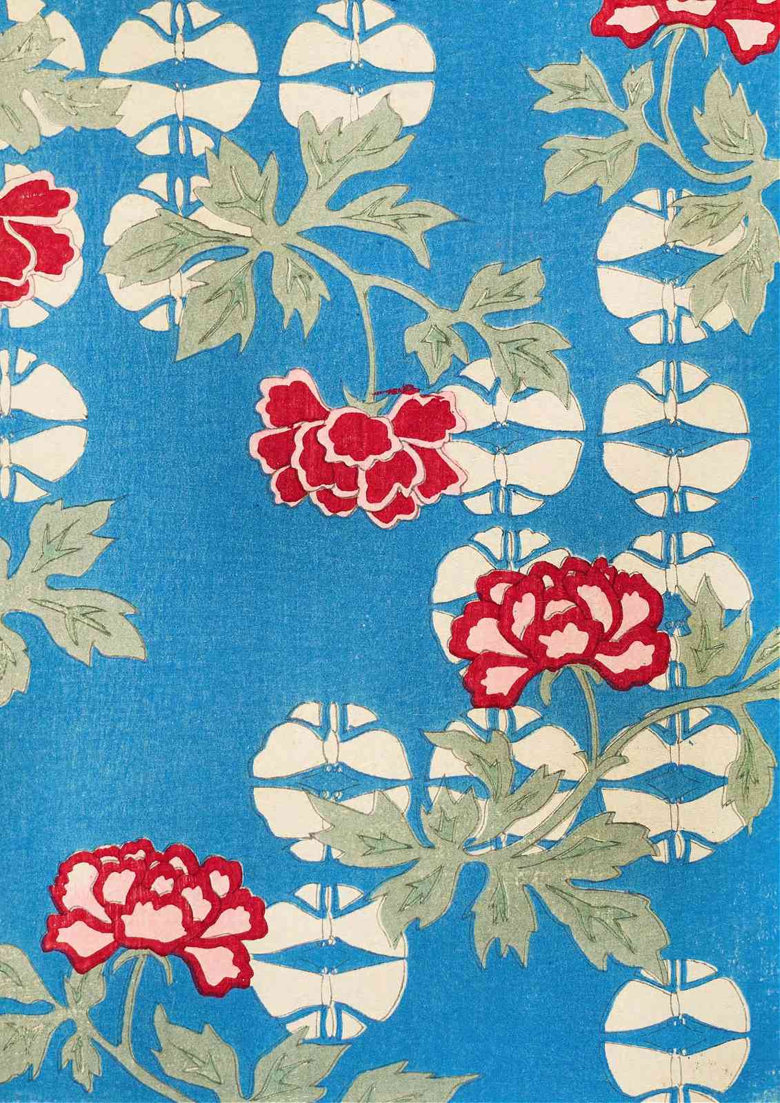Vibrant Peony & Butterfly Blue Wall Art