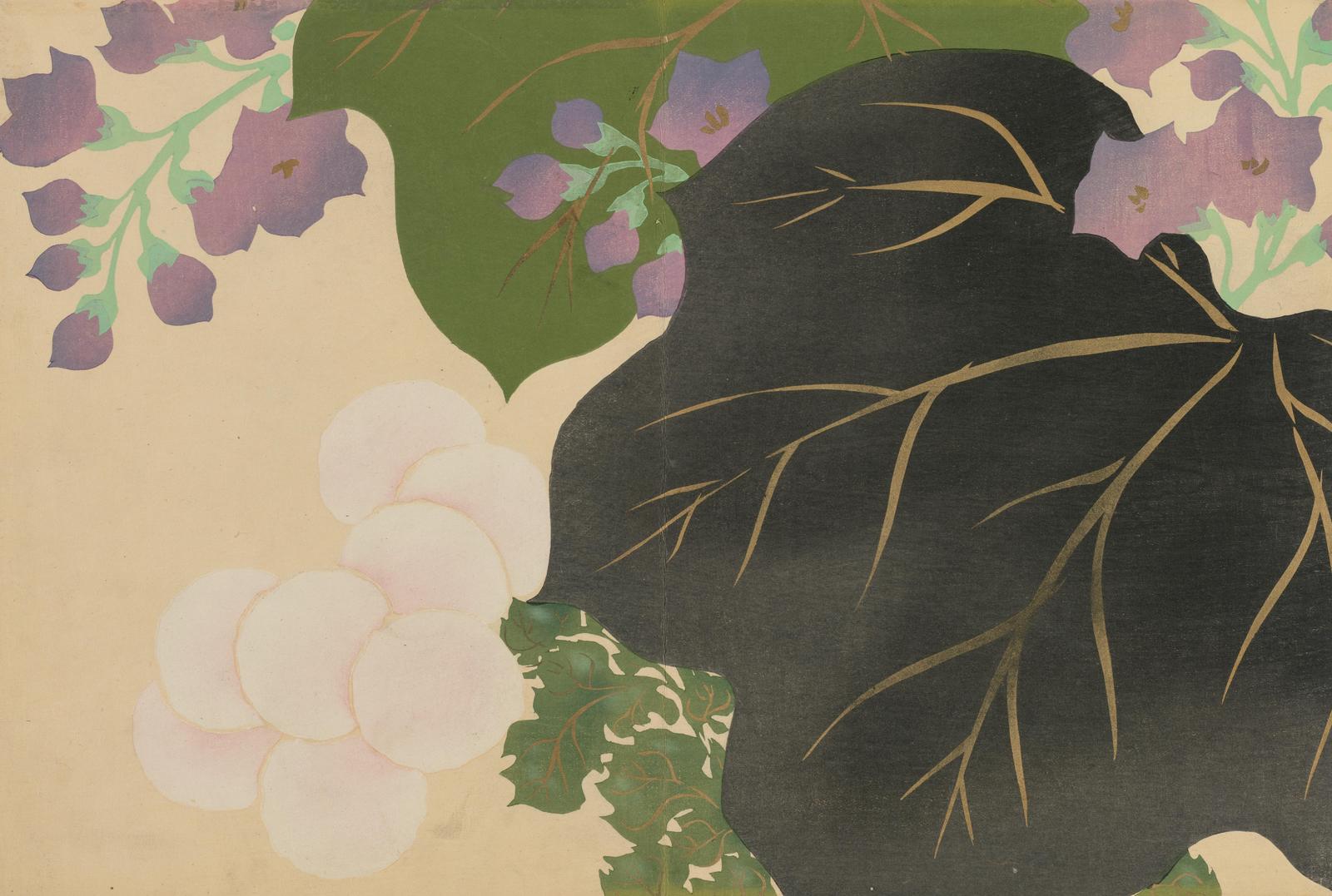 Japanese Botanical Art Purple Flowers Wall Art
