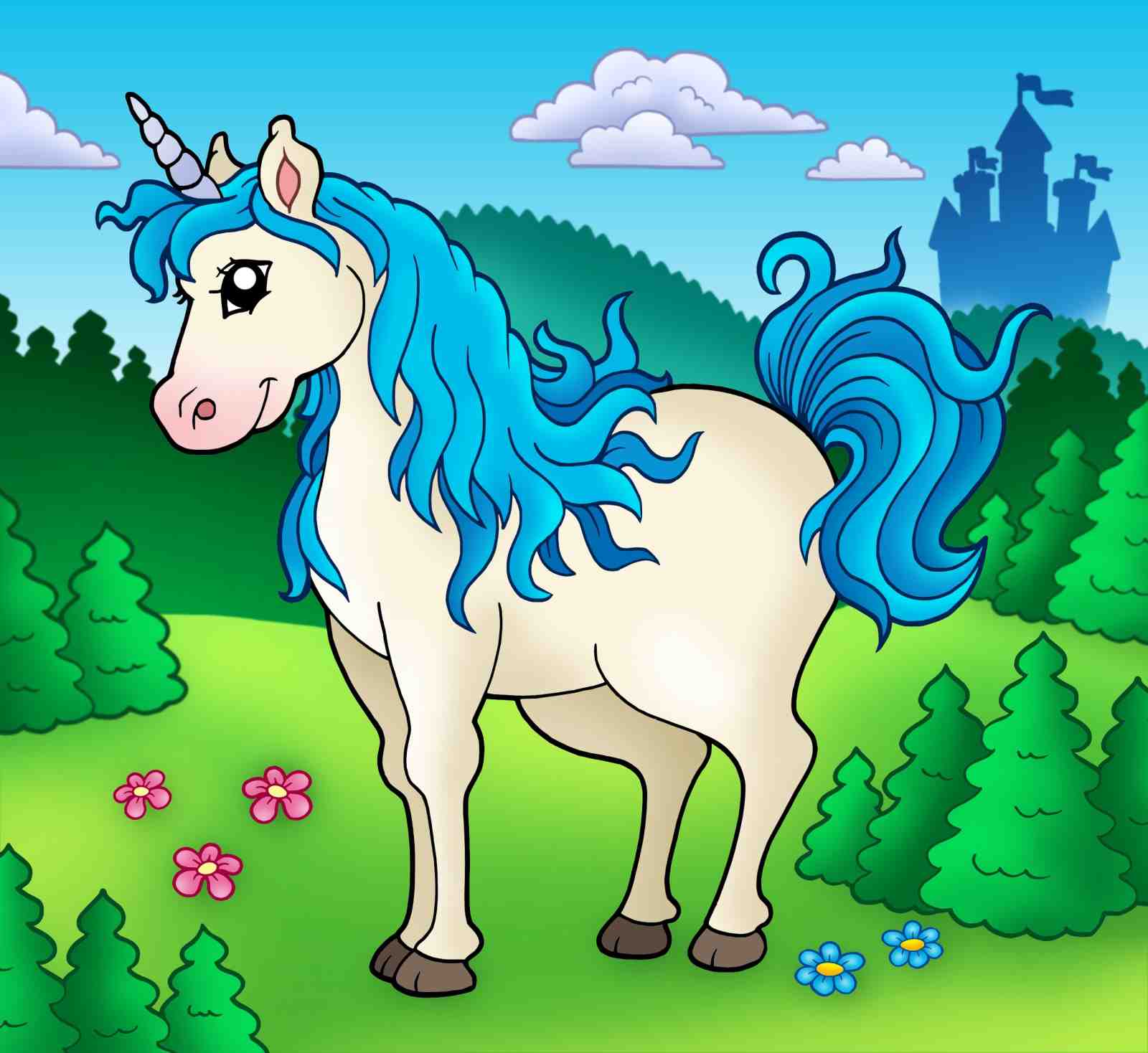 Magical Blue Unicorn Enchanted Castle Wall Art