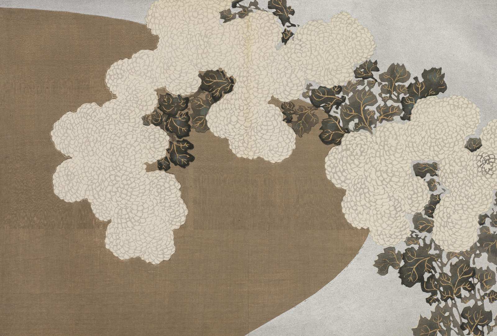 Elegant White Chrysanthemums & Leaves Wall Art