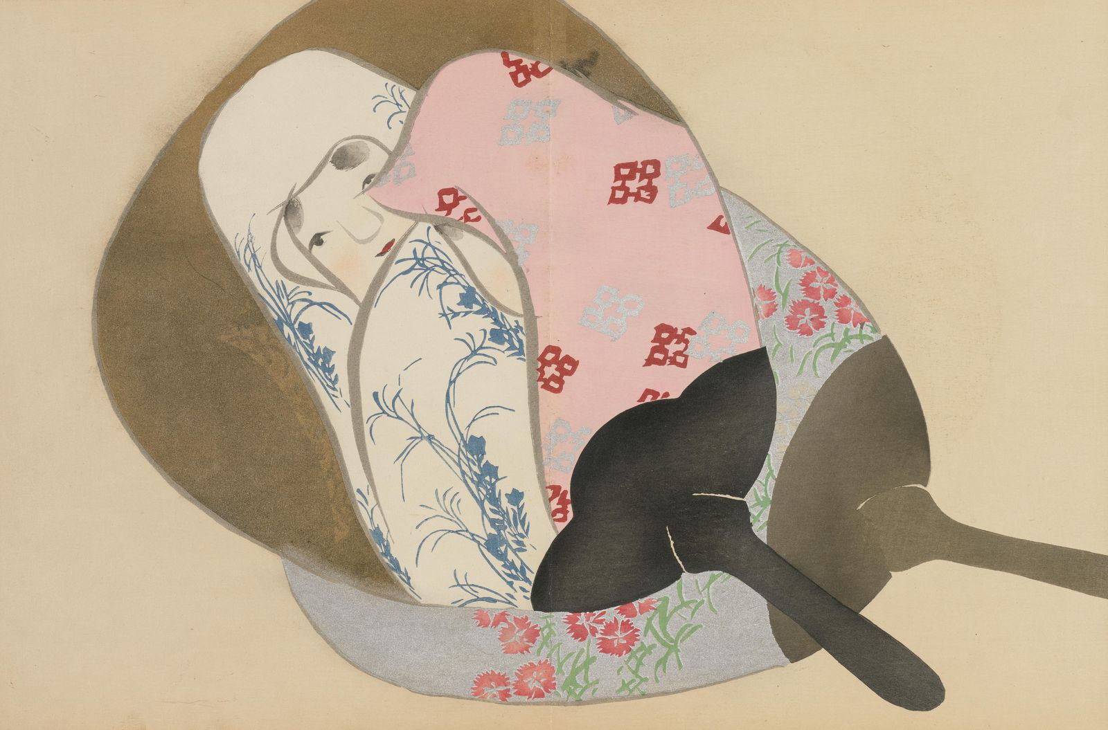 Serene Geisha Faces Floral Pattern Wall Art