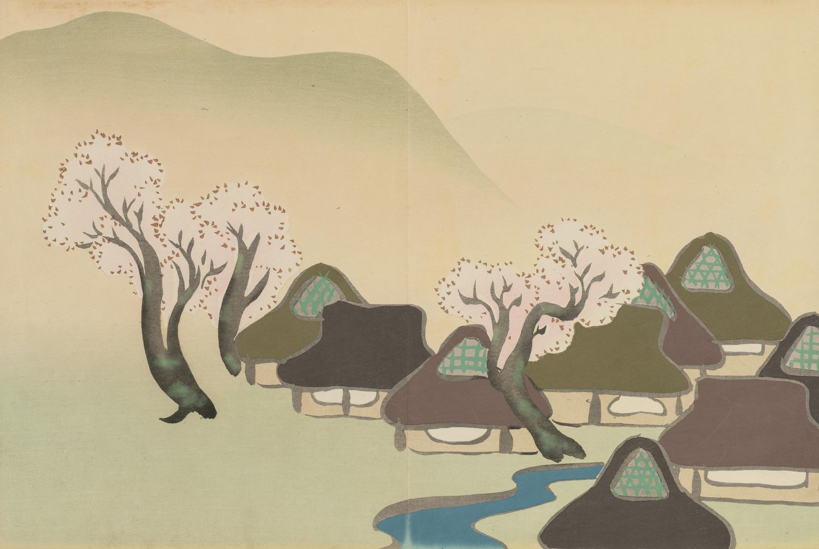 Serene Japanese Village Cherry Blossom Wall Art