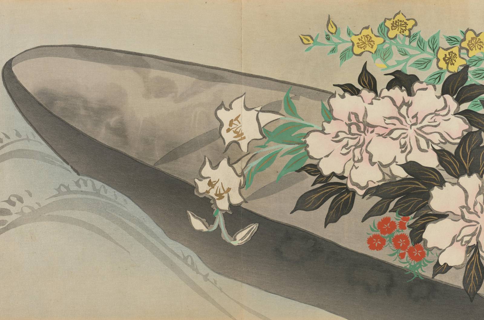 Elegant Floral & Boat Japanese Art Wall Art