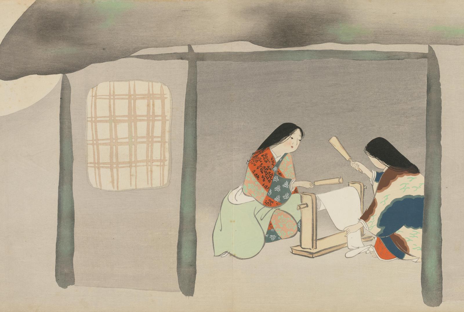 Serene Japanese Weaving Scene Wall Art
