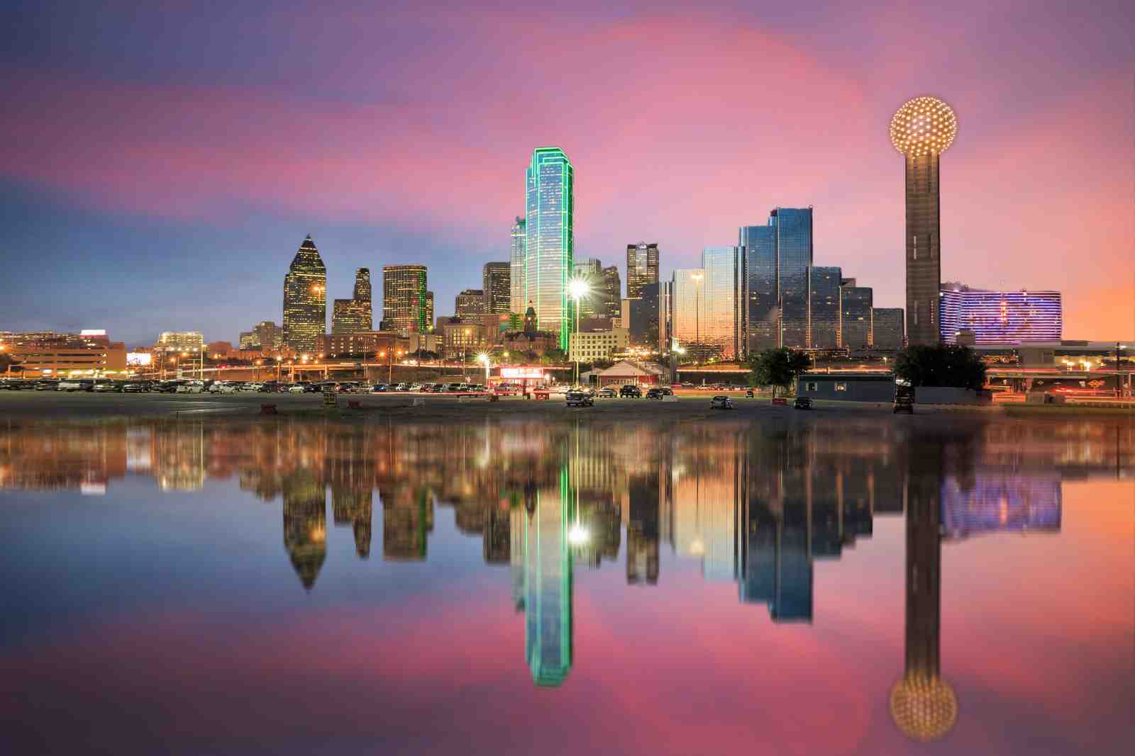 Dallas Skyline Sunset Reflections Wall Art