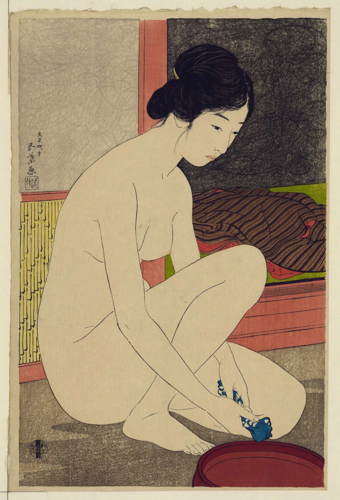 Elegant Geisha Bathing Scene Wall Art