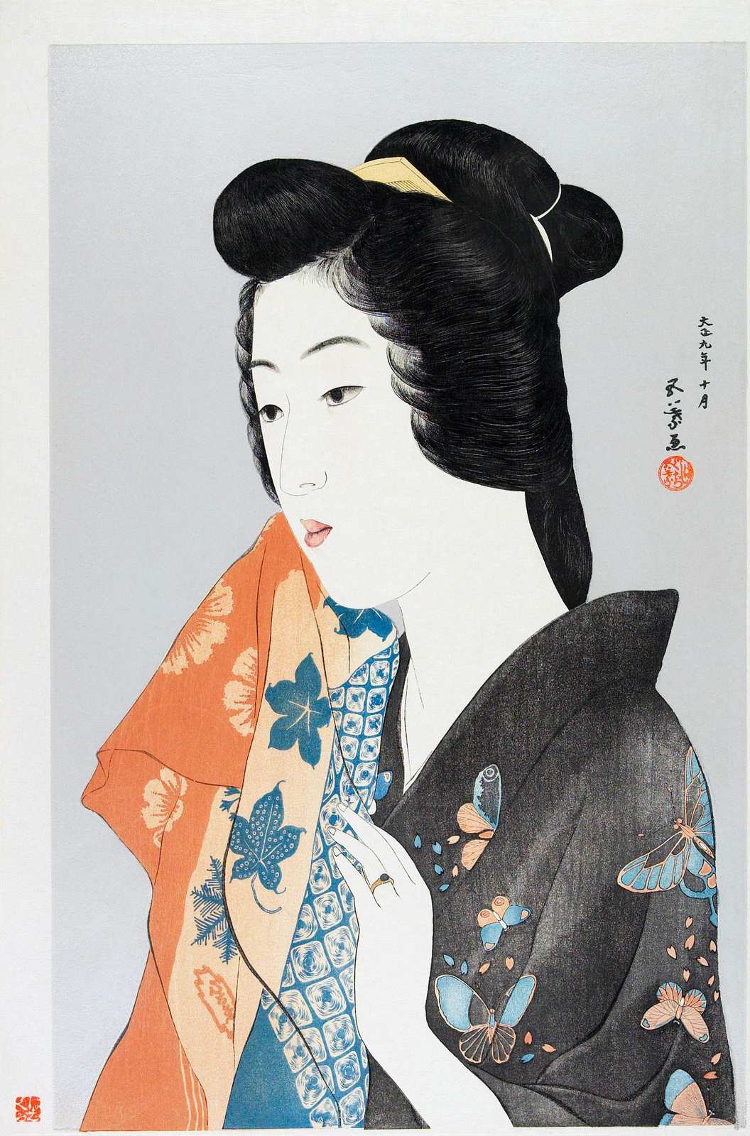 Elegant Japanese Lady Butterfly Kimono Wall Art