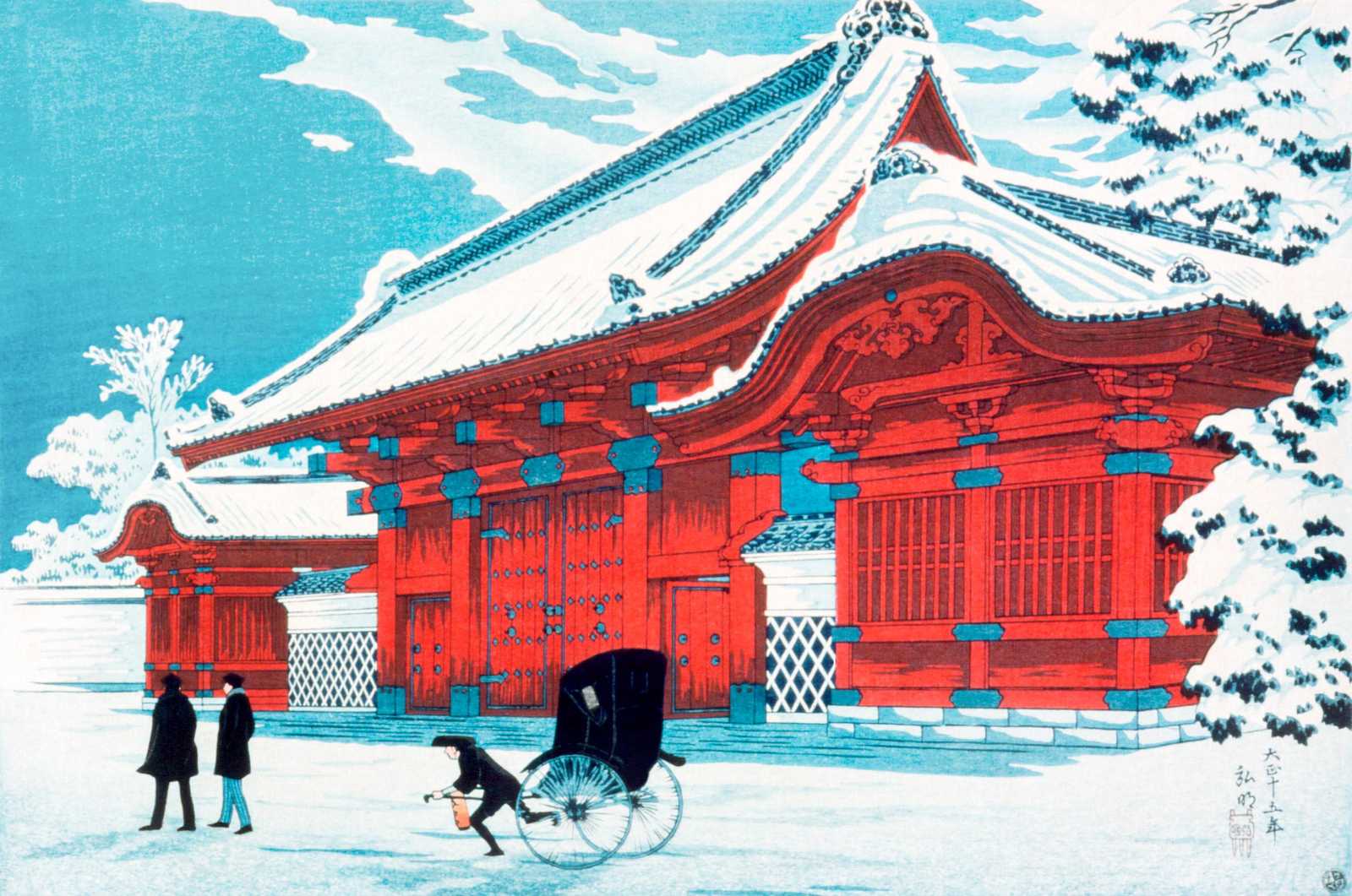 Vibrant Japanese Temple Winter Scene Wall Art