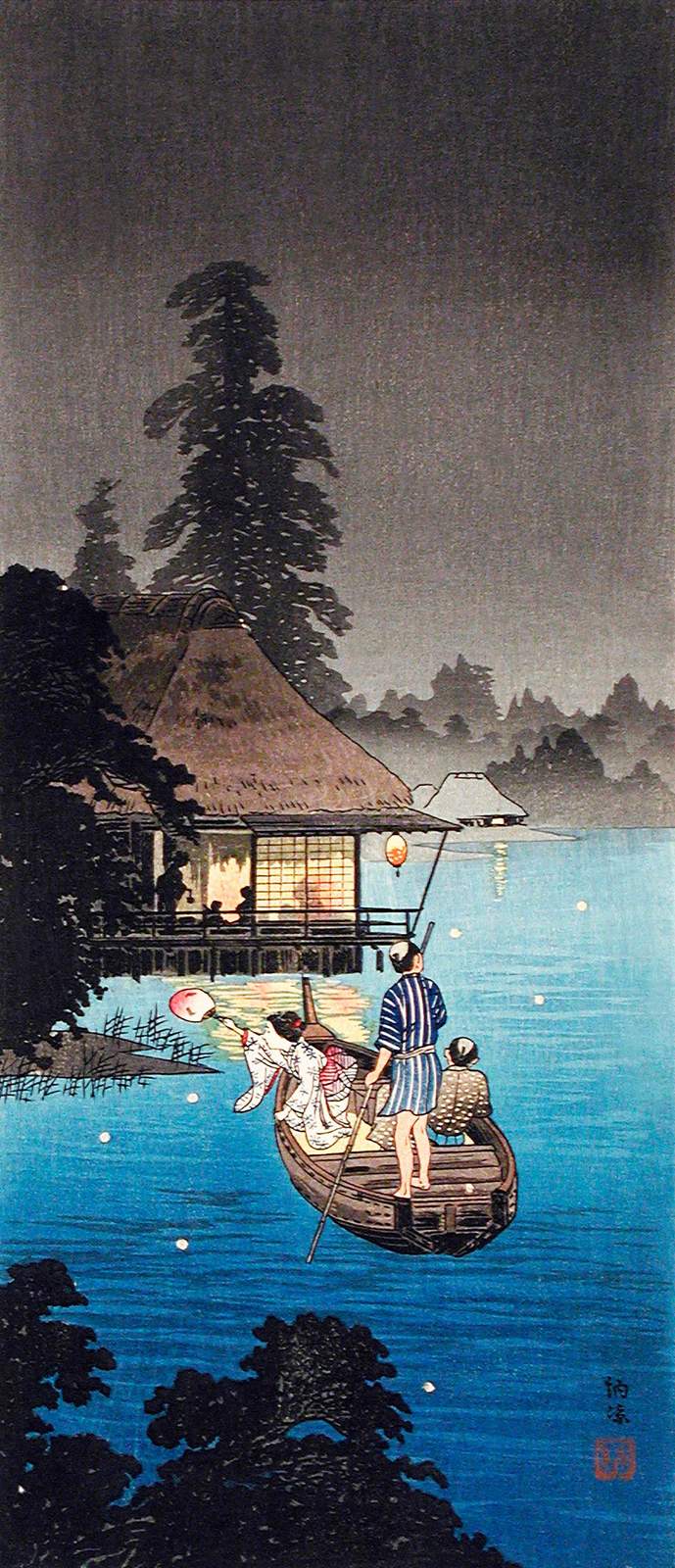 Serene Japanese Evening Boat Ride Wall Art