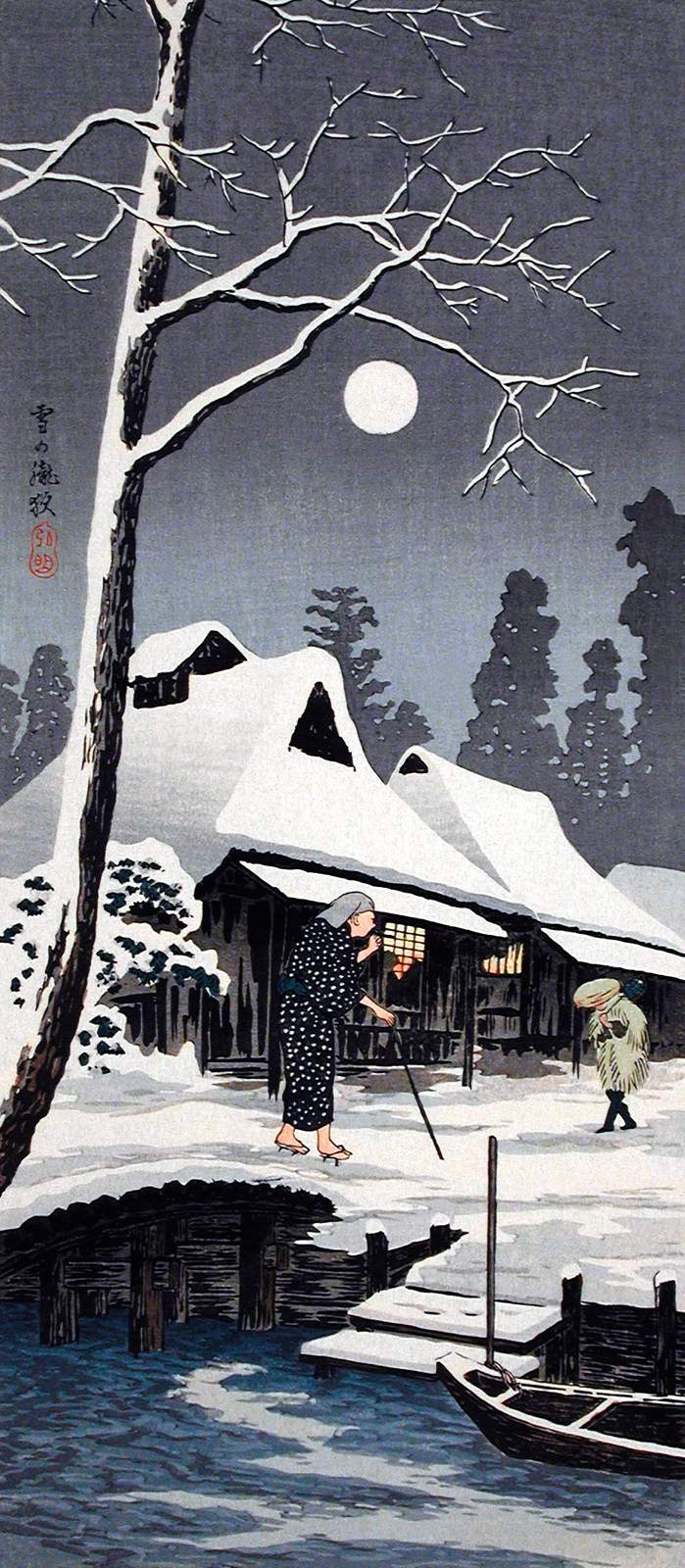 Japanese Winter Moonlit Night Wall Art