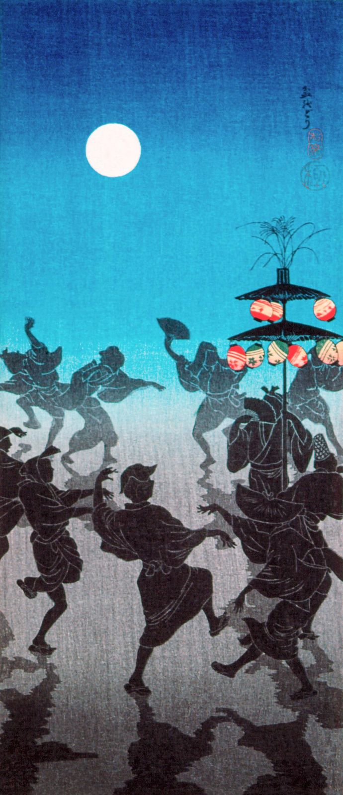 Japanese Moonlit Festival Dancers Wall Art
