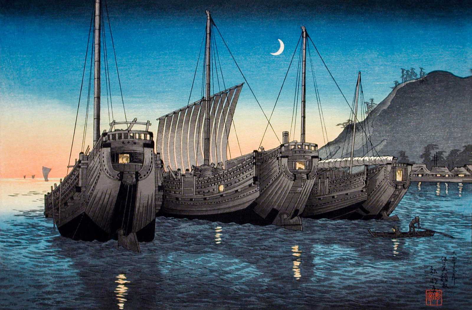 Serene Harbor: Japanese Boats Wall Art