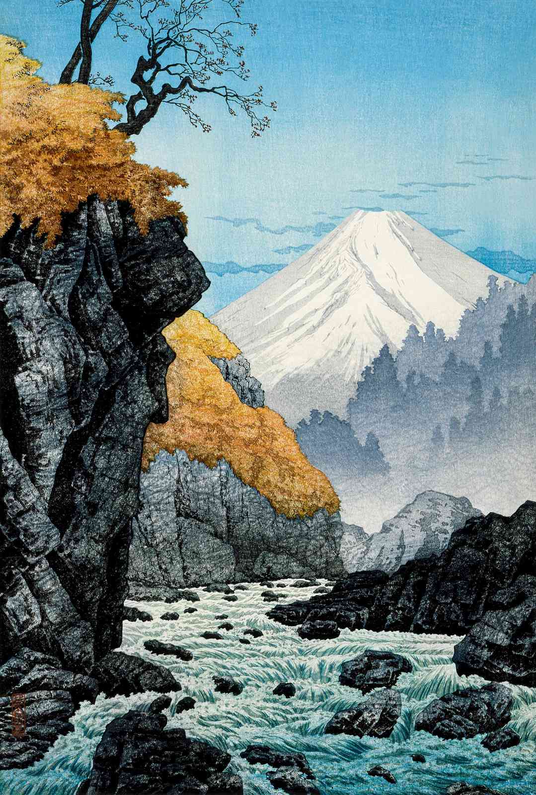 Majestic Fuji River Rapids Wall Art
