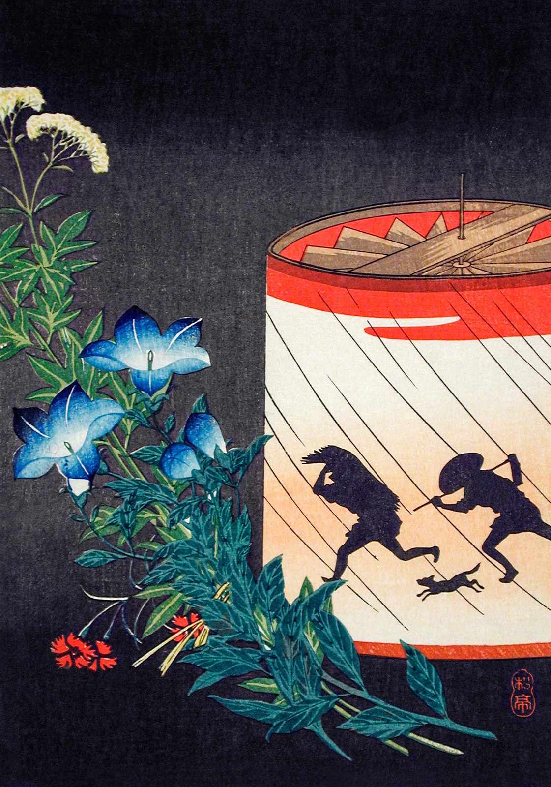 Japanese Bellflowers & Figures Wall Art