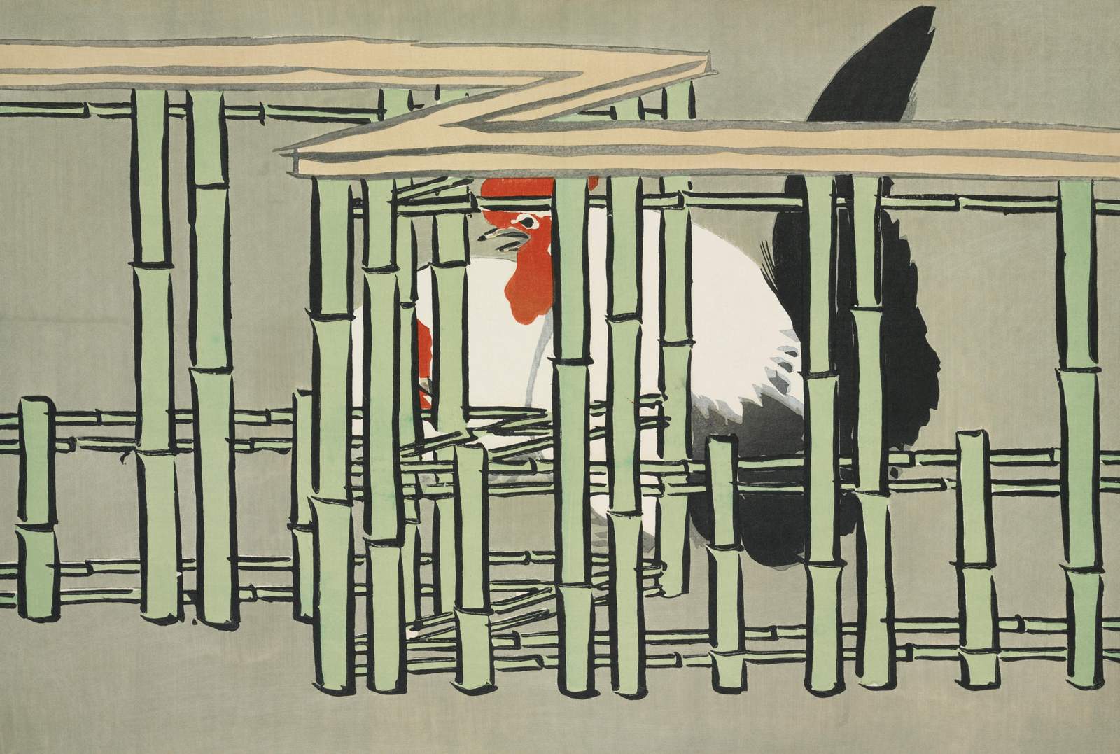 Bamboo Rooster & Bamboo Fence Wall Art