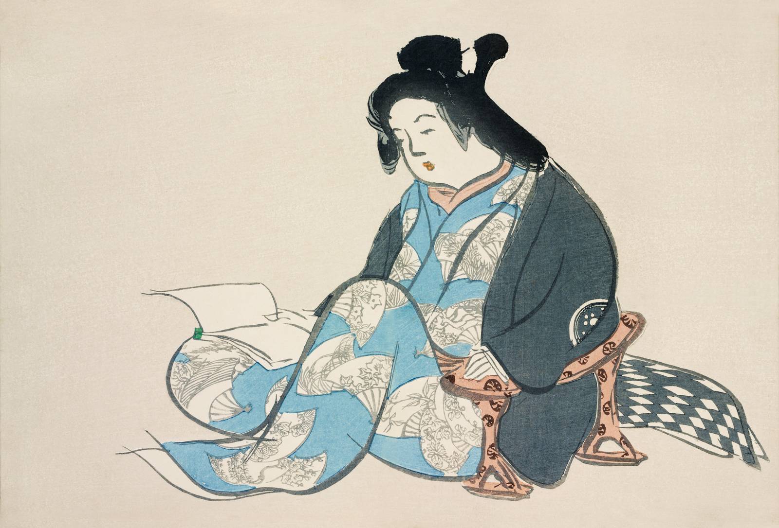 Japanese Woman Reading Serene Beauty Wall Art
