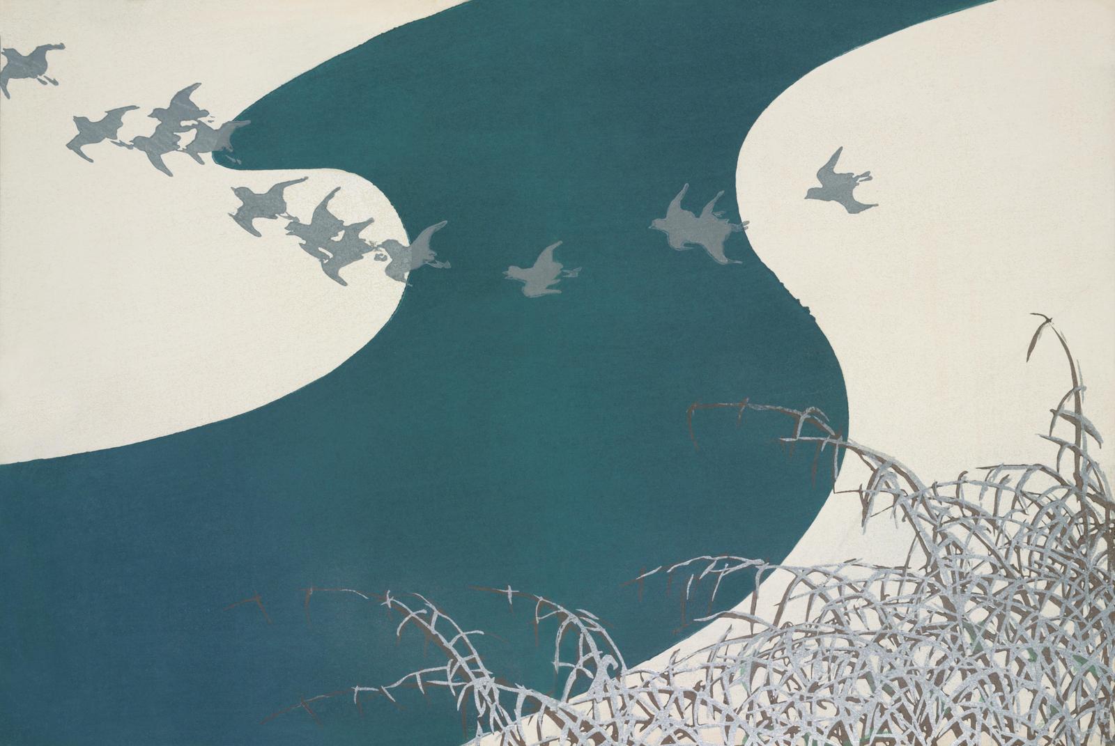 Serene Flock of Birds Riverbend Wall Art