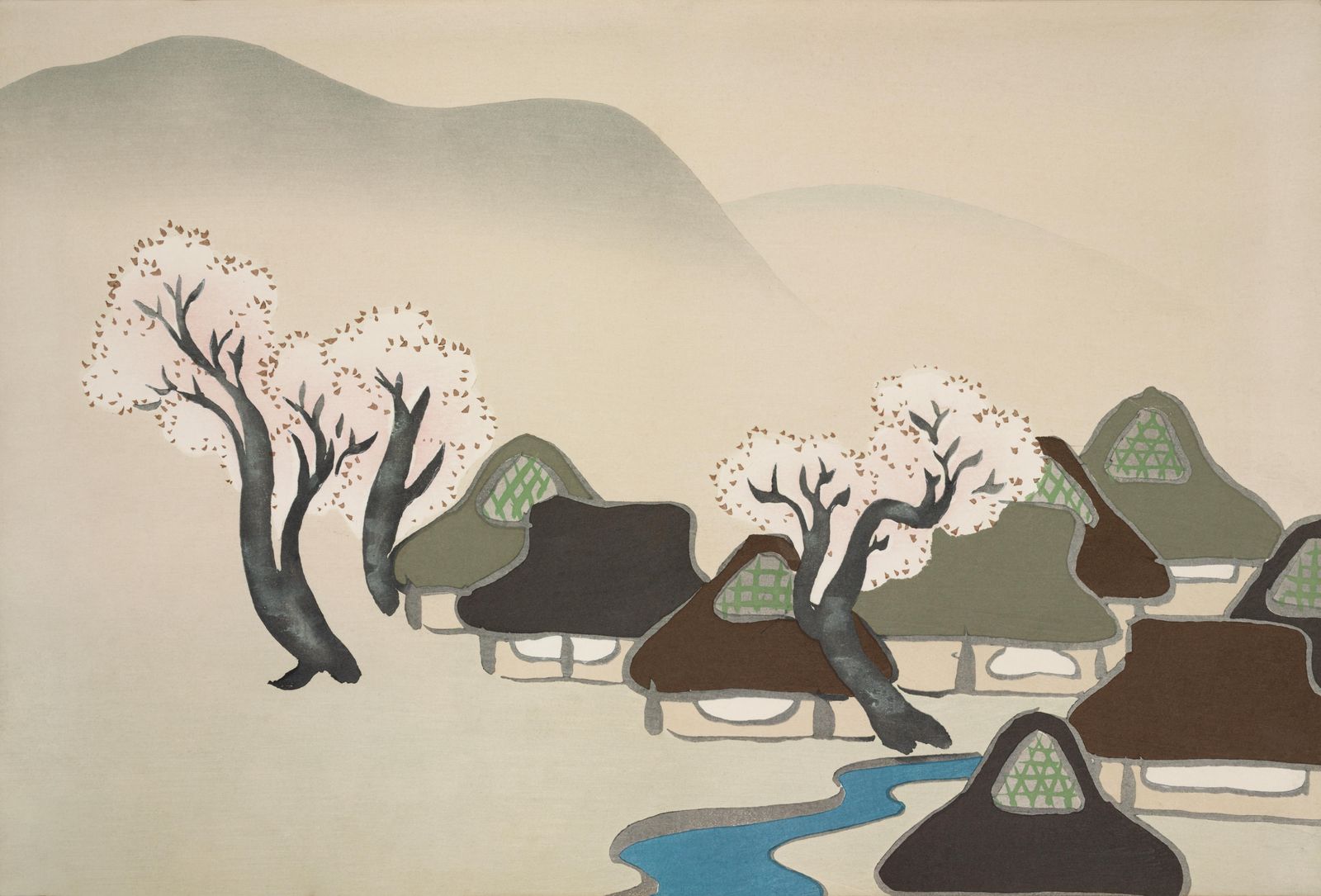 Serene Japanese Village Spring Blossom Wall Art