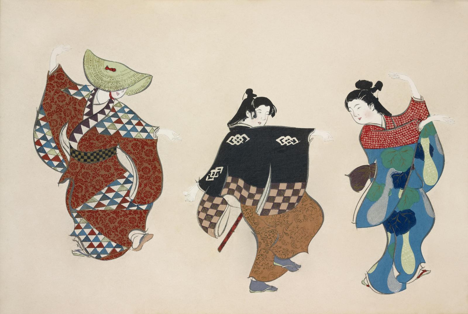 Japanese Dancers Vibrant Kimono Wall Art