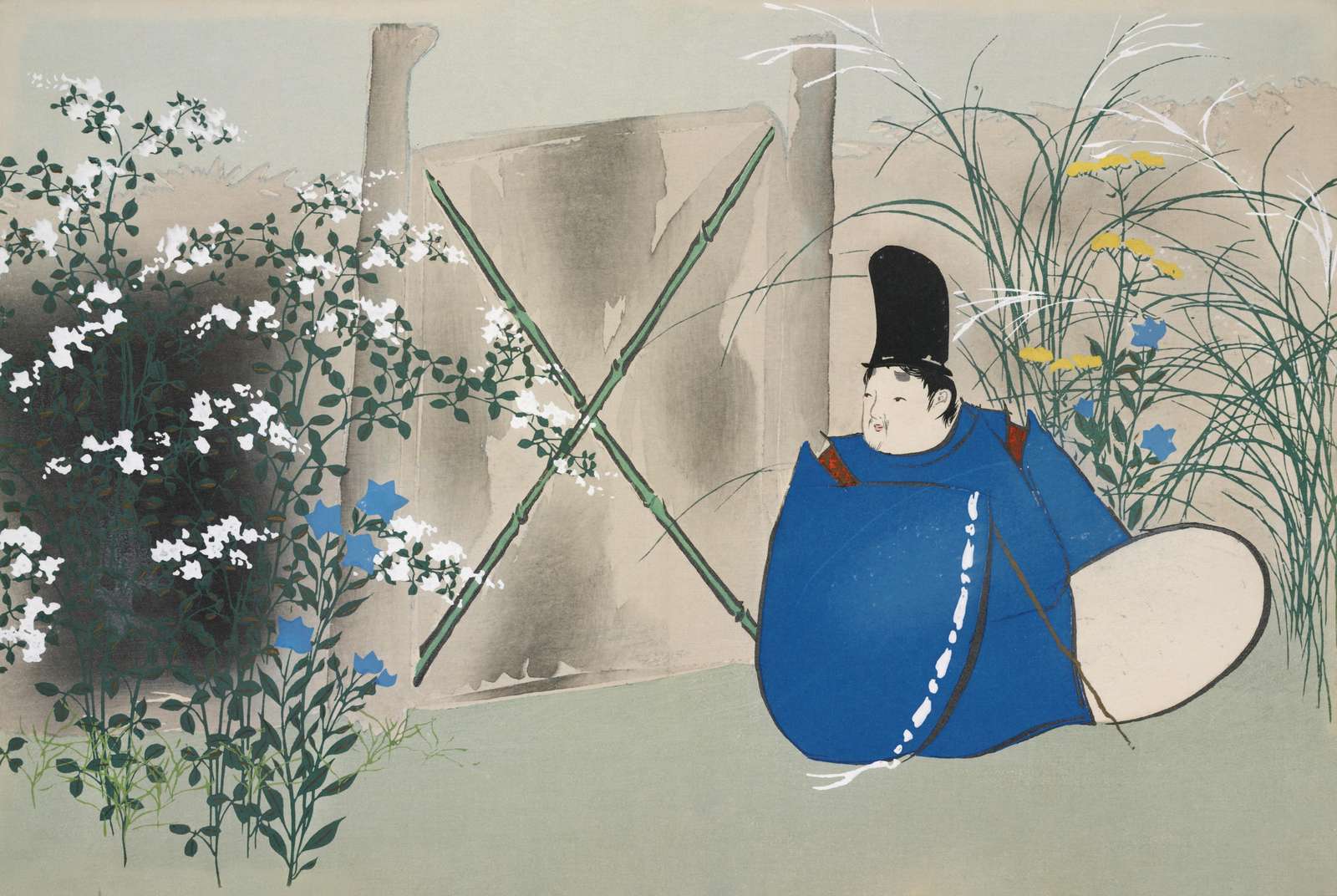 Serene Japanese Man with Flowers Wall Art