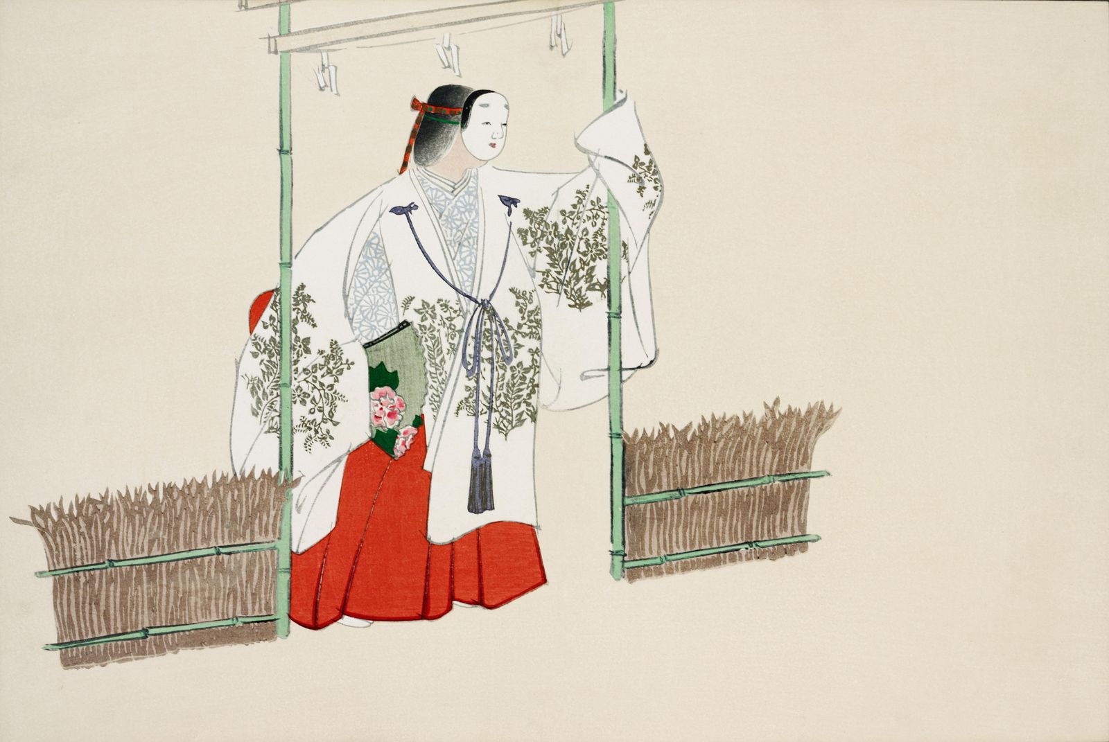 Elegant Japanese Masked Figure Wall Art