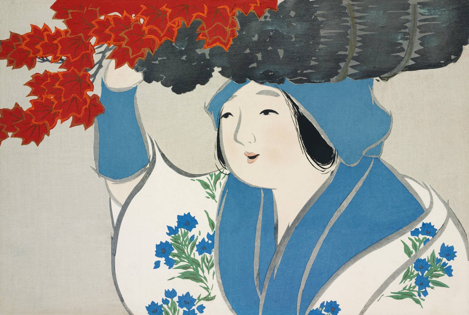 Vibrant Japanese Woman Red Maple Wall Art