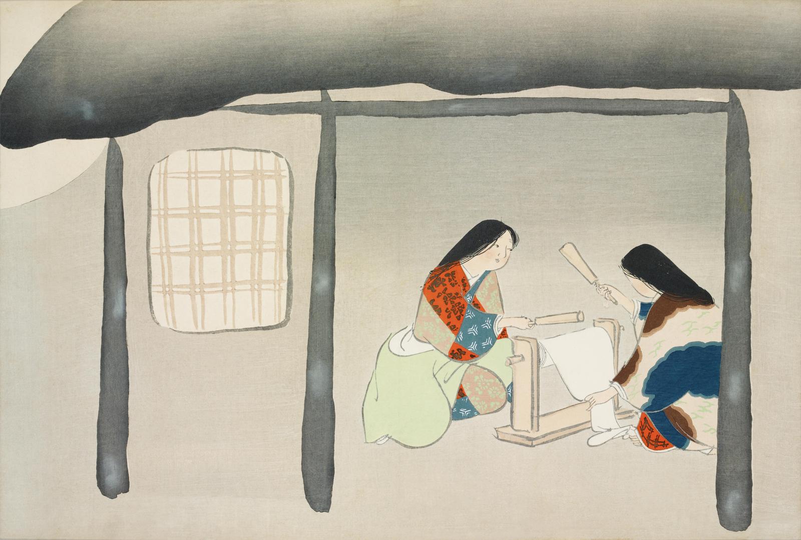Serene Women Weaving Japanese Art Wall Art