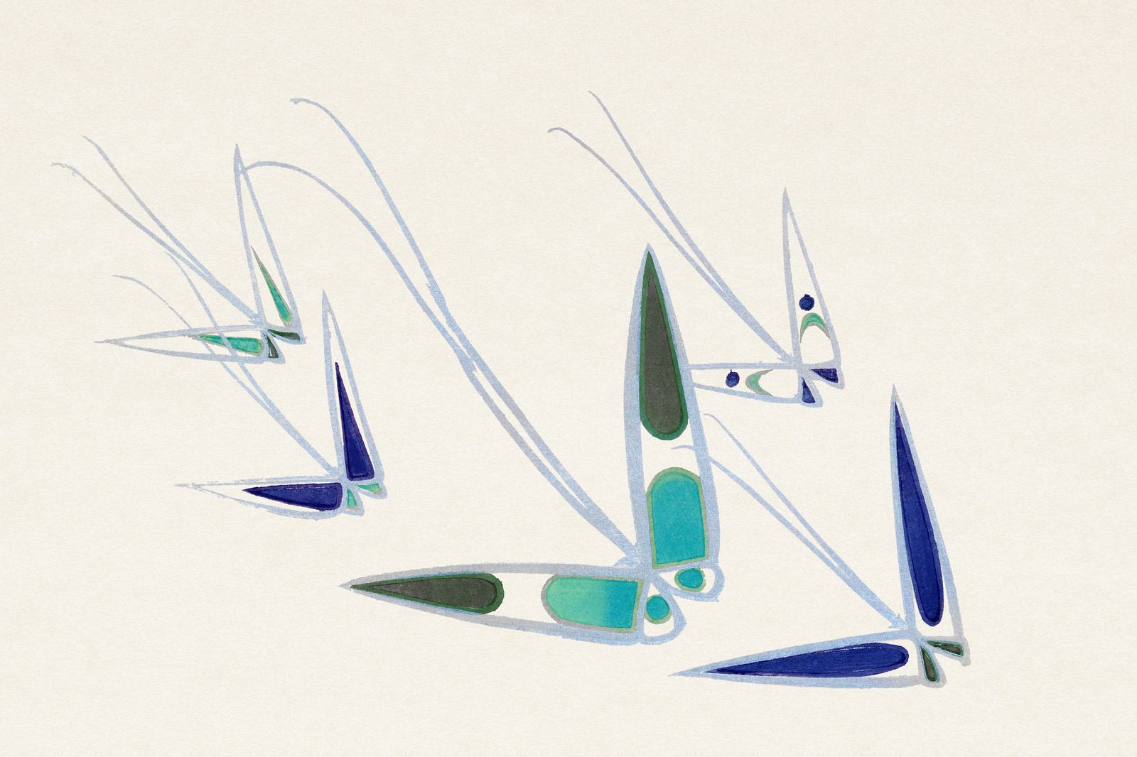 Abstract Sailboats Coastal Serenity Wall Art