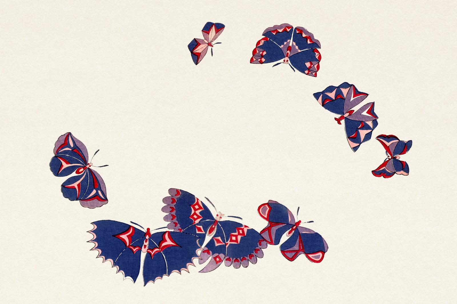 Elegant Butterfly Swirl Blue & Red Wall Art
