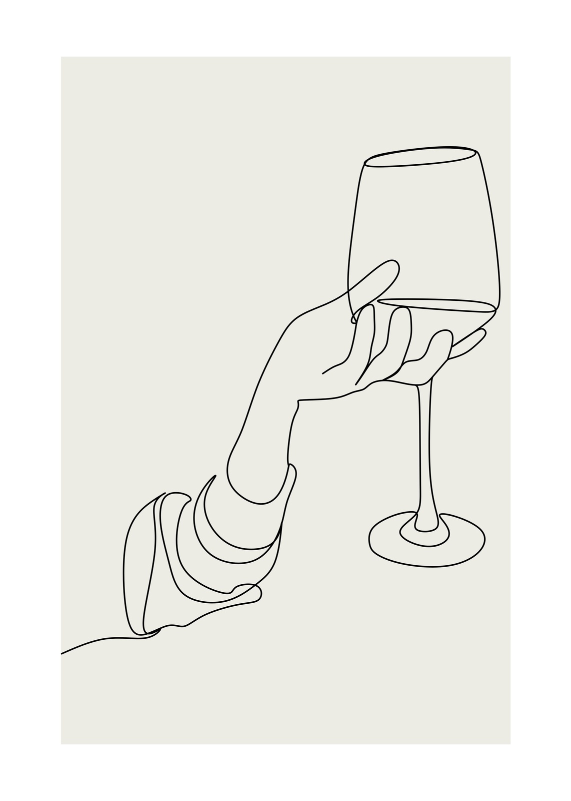 Elegant Hand Holding Wine Glass Line Art Wall Art