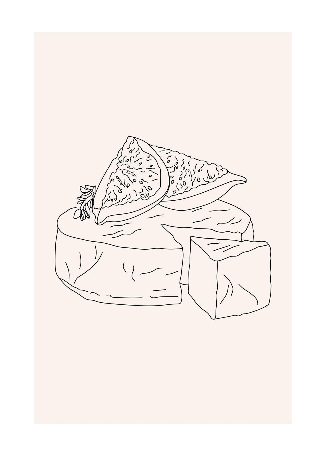 Elegant Brie & Fig Line Art Wall Art