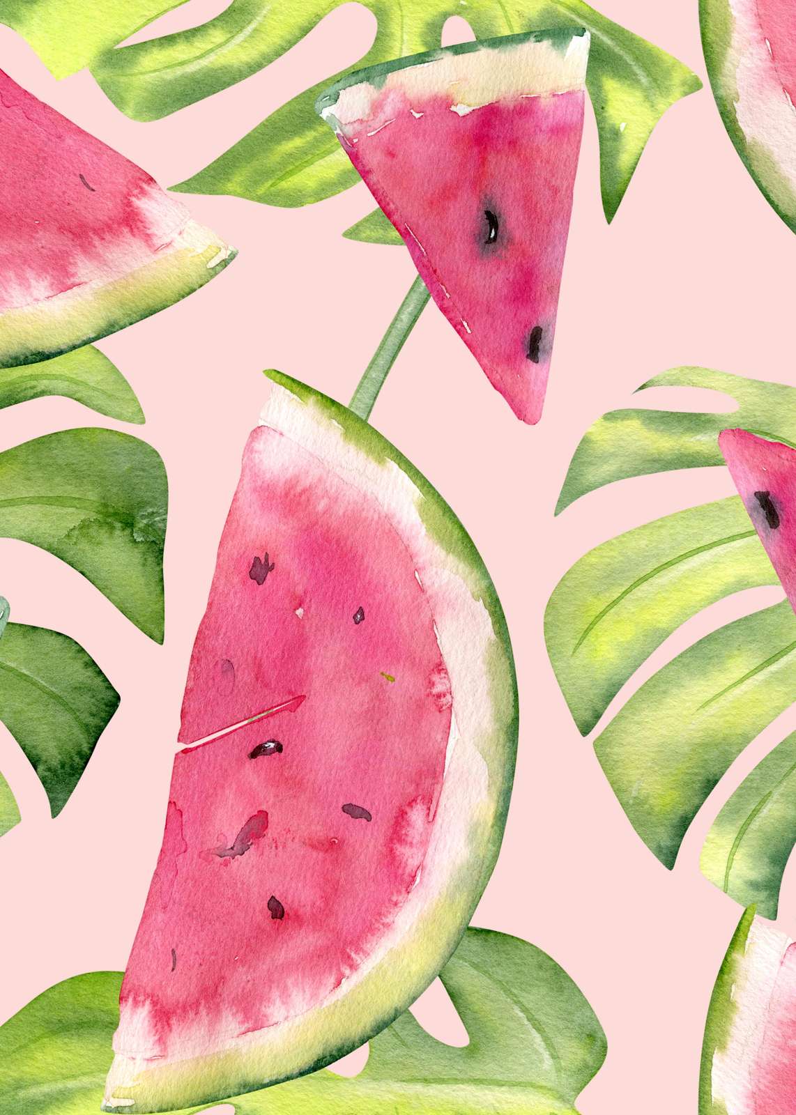 Vibrant Watermelon & Palm Leaves Wall Art