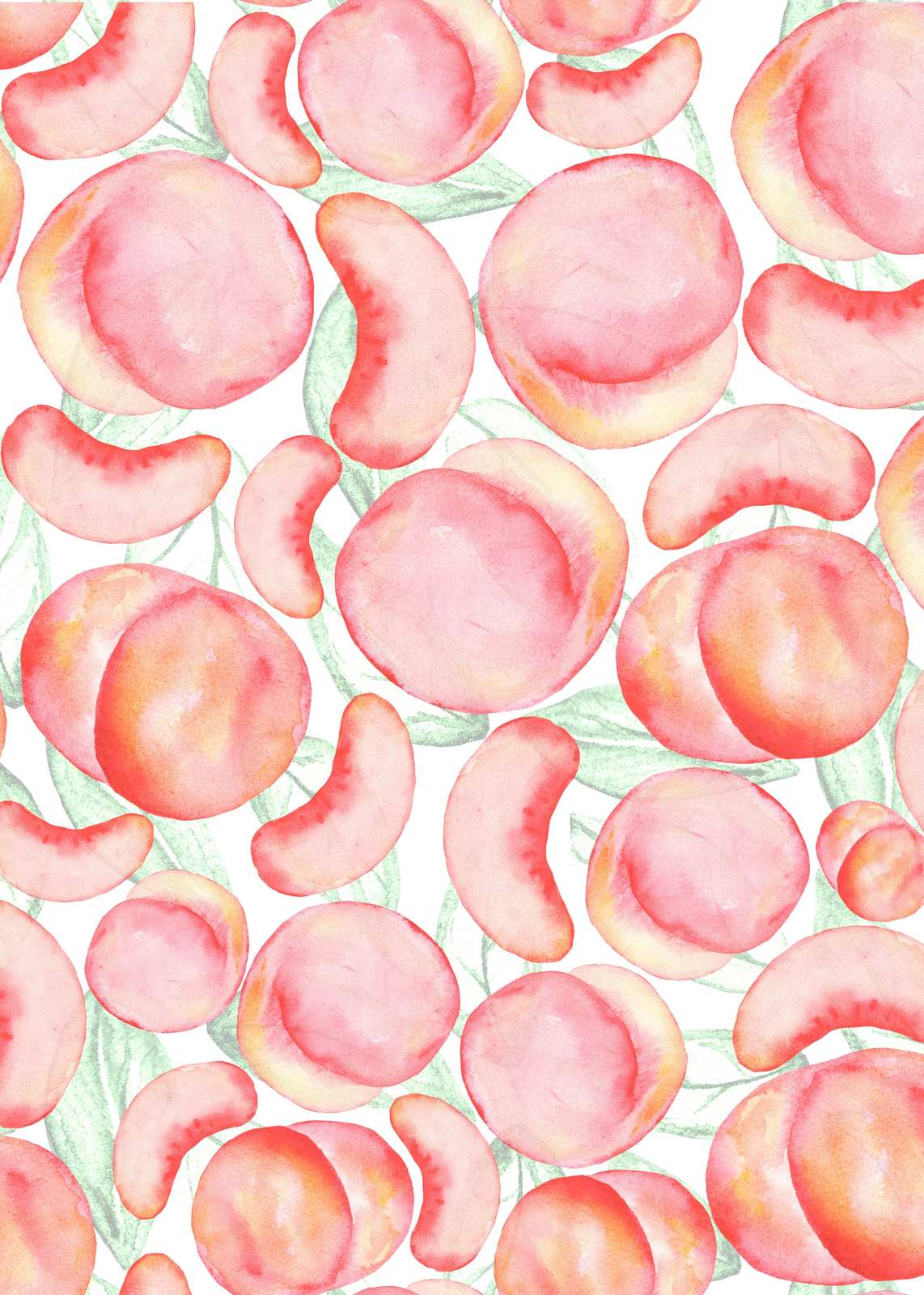 Juicy Peach Watercolor Pattern Wall Art