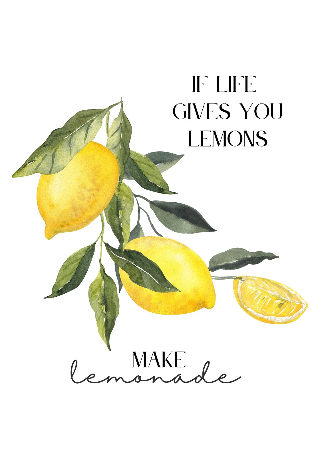 Inspirational Lemon Quote Watercolor Wall Art