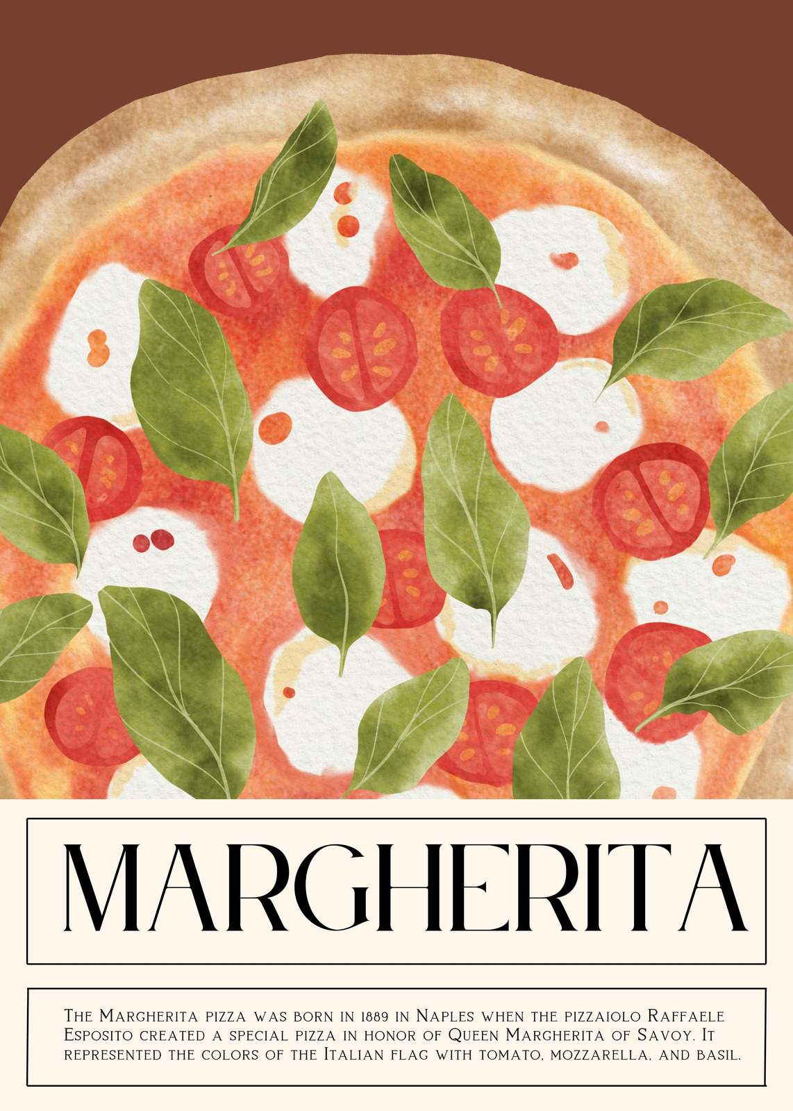 Margherita Pizza Watercolor Wall Art