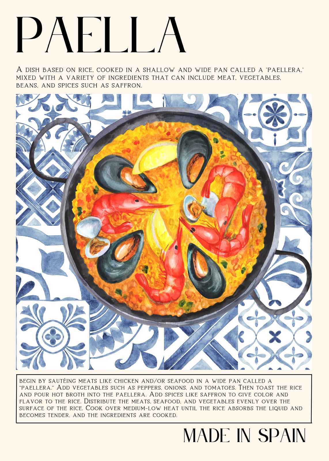 Vibrant Paella Watercolor Kitchen Wall Art
