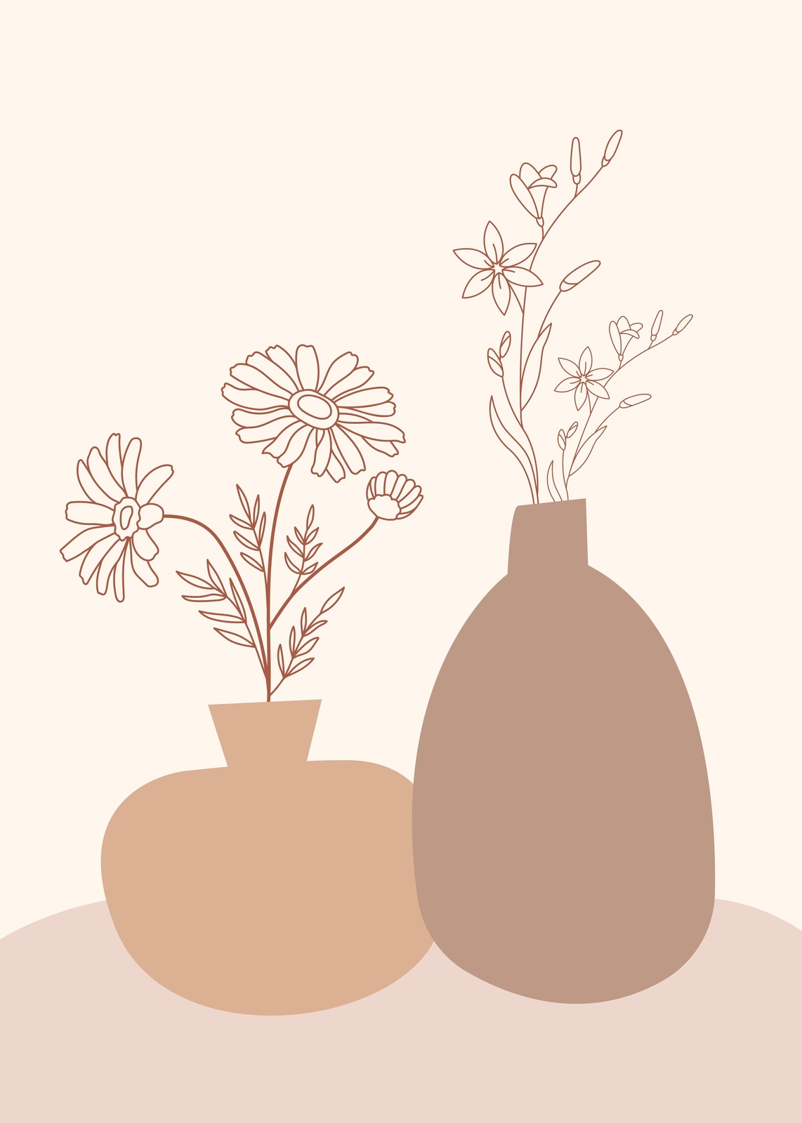 Boho Vases Floral Line Art Wall Art