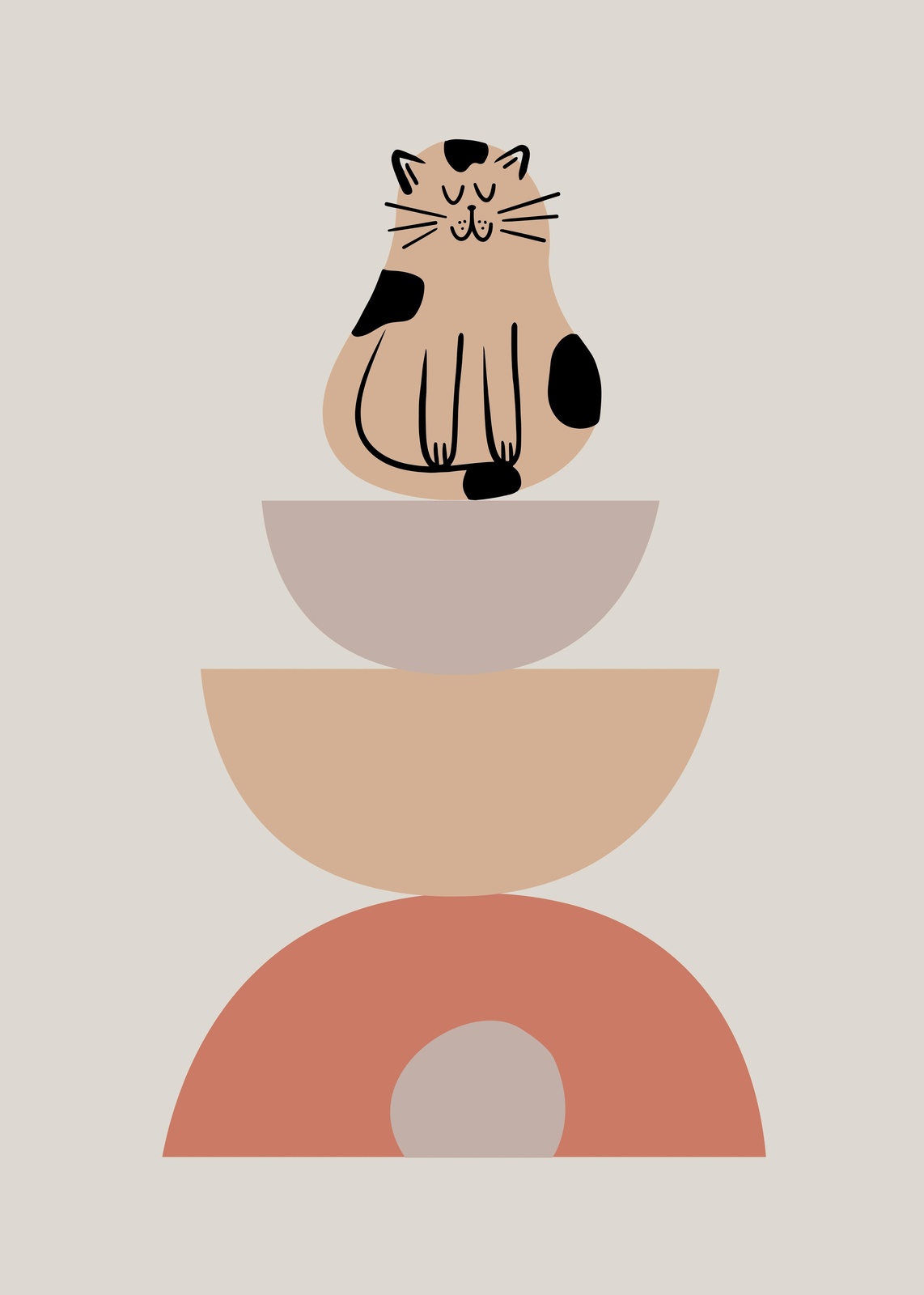 Zen Cat Balance Boho Abstract Wall Art