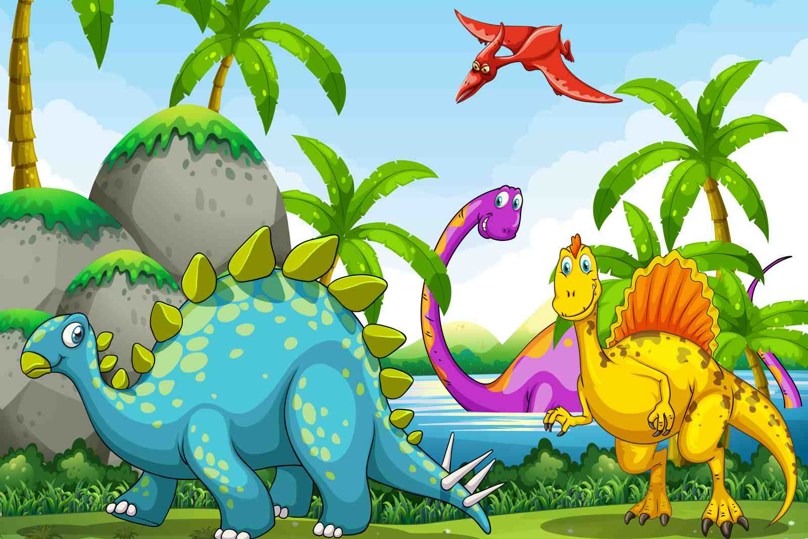 Vibrant Dinosaur Jungle Adventure Wall Art