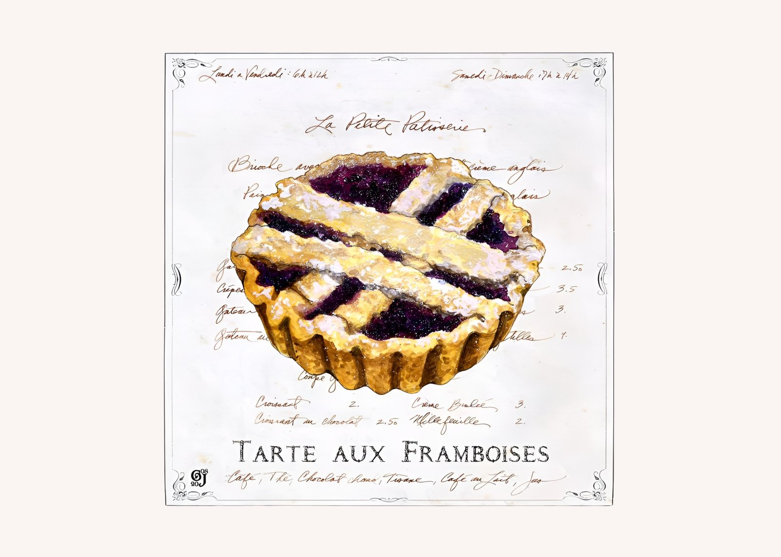 French Raspberry Tart Watercolor Wall Art Wall Art