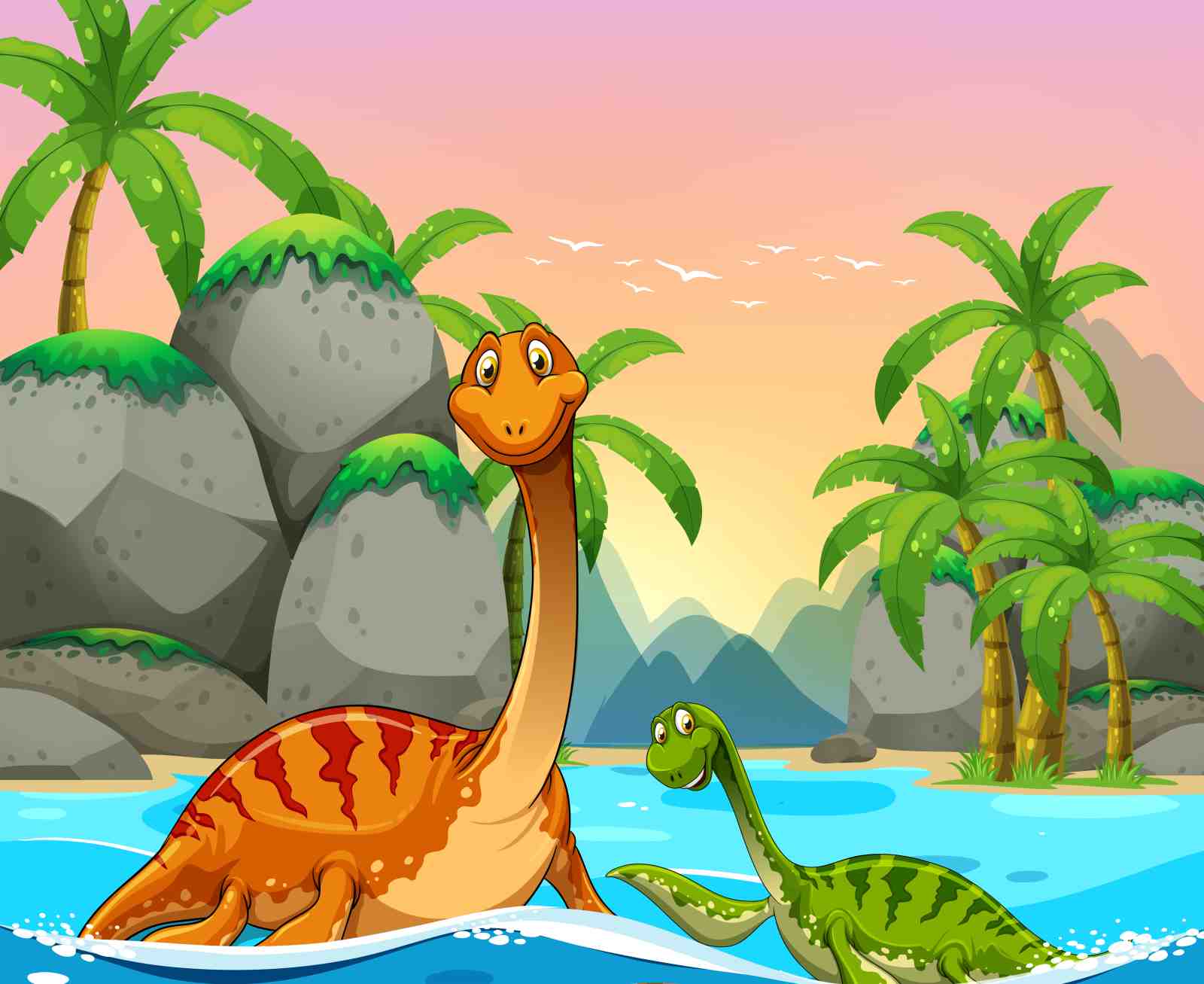 Friendly Dino Duo Tropical Escape Wall Art