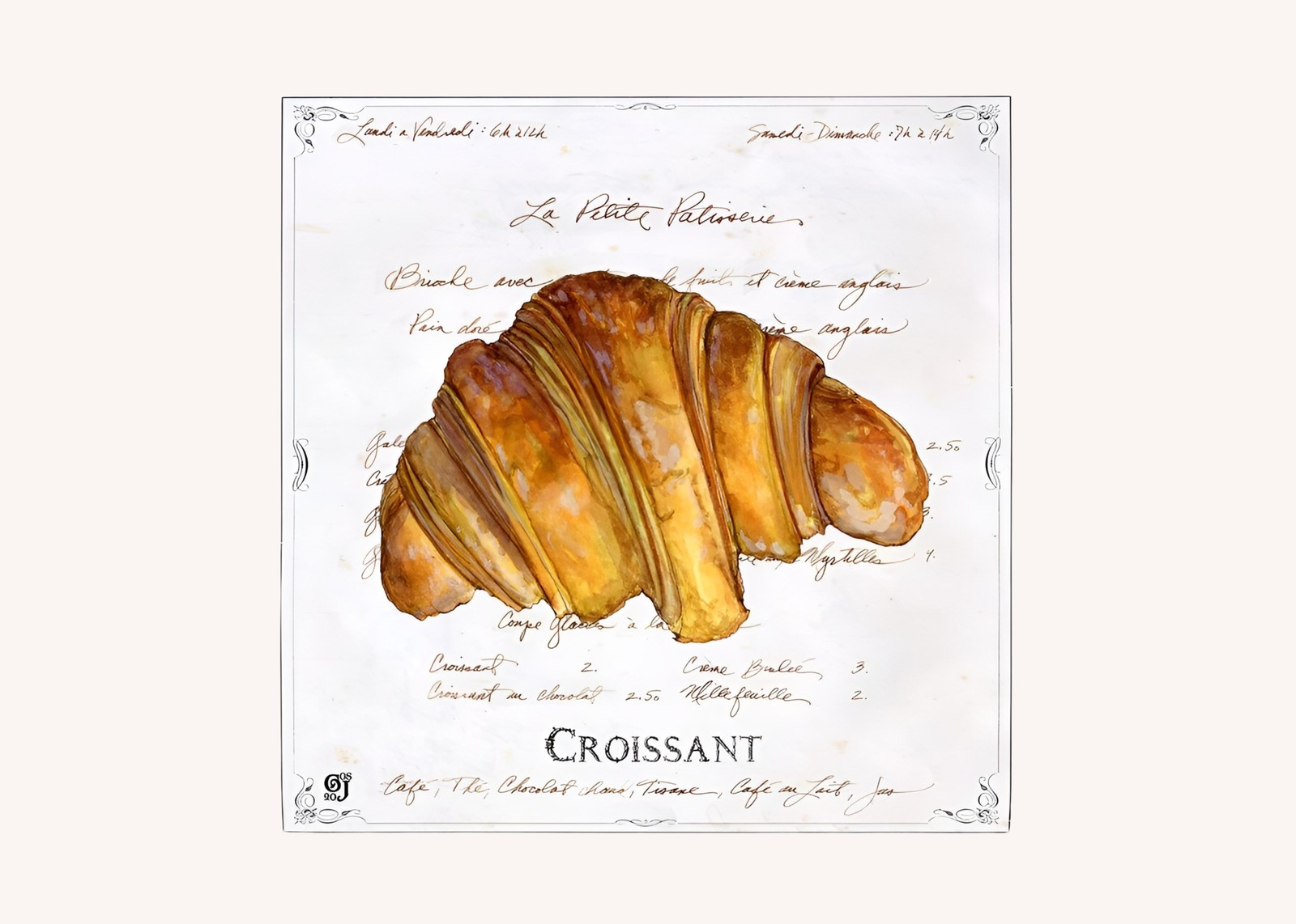 French Croissant Cafe Art Wall Art