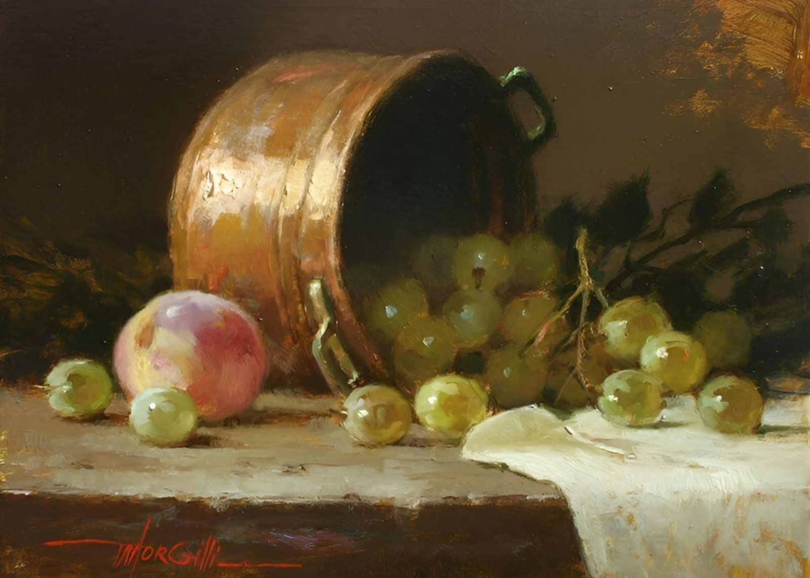 Copper Pot Grapes & Peach Still Life Wall Art